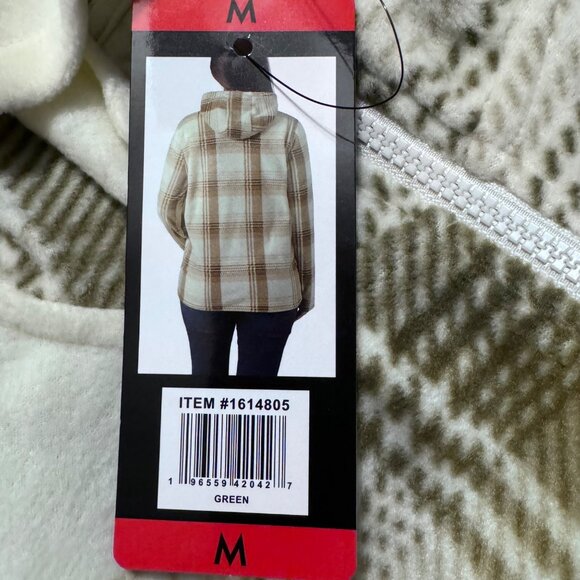 Womens Size Medium Plaid Fleece Hoodie Jacket With Zip-Up Closure & Front Pocket - Picture 10 of 12